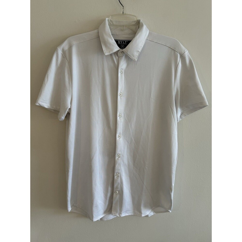 BYLT Premium Basics Mens Short Sleeve Button Down Shirt Executive Fit Size M